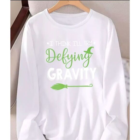 “Defy Gravity” Wicked Women's Casual Long Sleeve Crew Neck T-Shirt with Unique G - Picture 3 of 4
